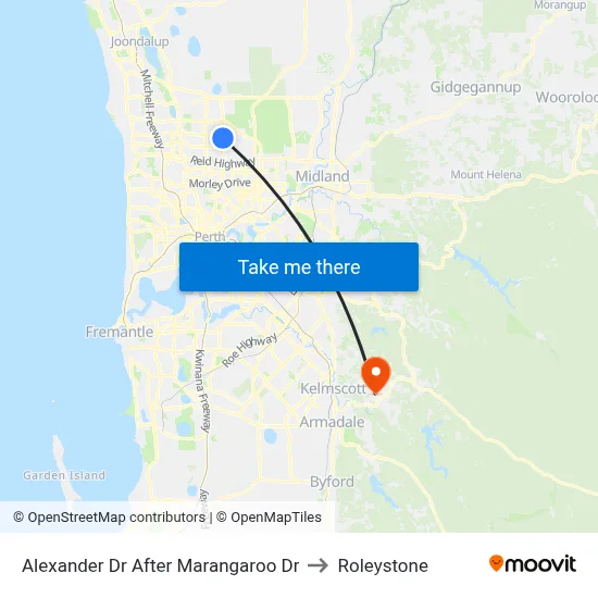 Alexander Dr After Marangaroo Dr to Roleystone map