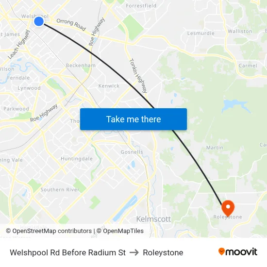 Welshpool Rd Before Radium St to Roleystone map