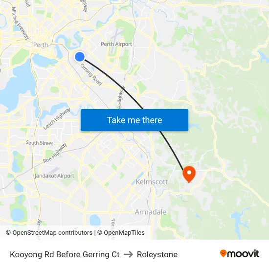 Kooyong Rd Before Gerring Ct to Roleystone map