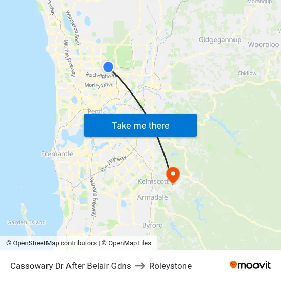 Cassowary Dr After Belair Gdns to Roleystone map