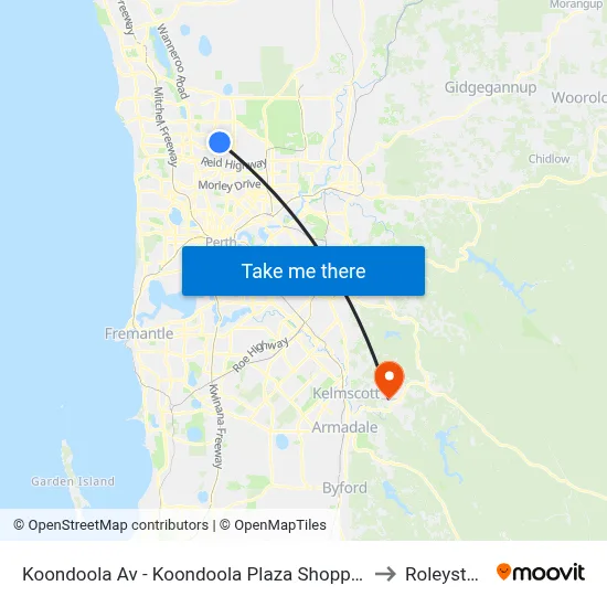 Koondoola Av - Koondoola Plaza Shopping Ctr to Roleystone map