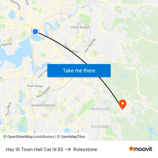 Hay St Town Hall Cat Id 85 to Roleystone map