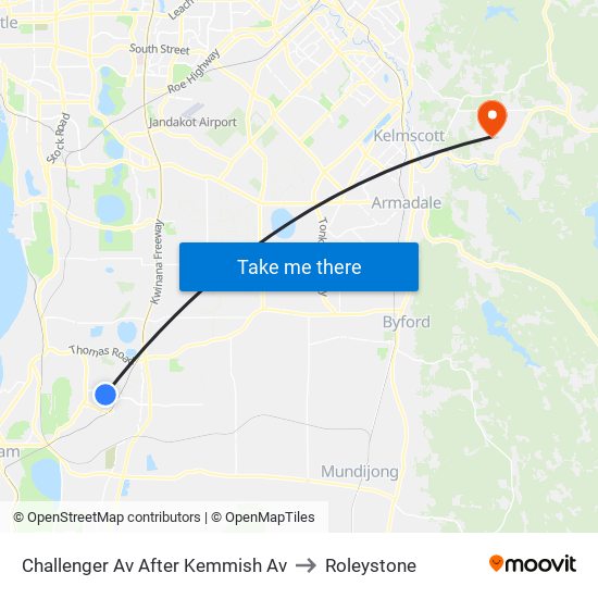 Challenger Av After Kemmish Av to Roleystone map