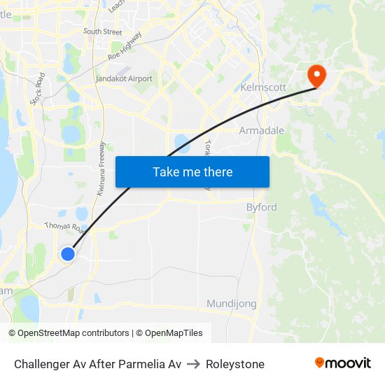 Challenger Av After Parmelia Av to Roleystone map