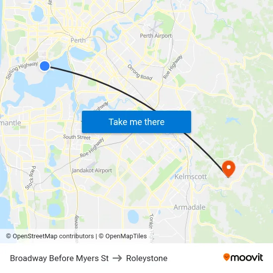 Broadway   Before Myers St to Roleystone map
