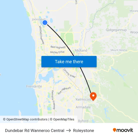Dundebar Rd Wanneroo Central to Roleystone map