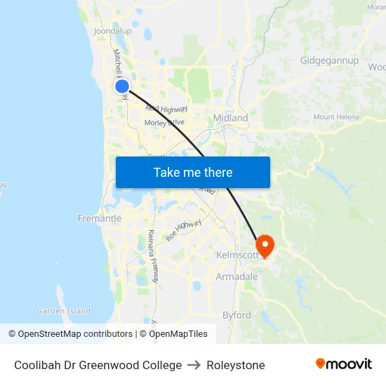 Coolibah Dr Greenwood College to Roleystone map