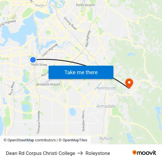 Dean Rd Corpus Christi College to Roleystone map