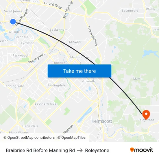 Braibrise Rd Before Manning Rd to Roleystone map