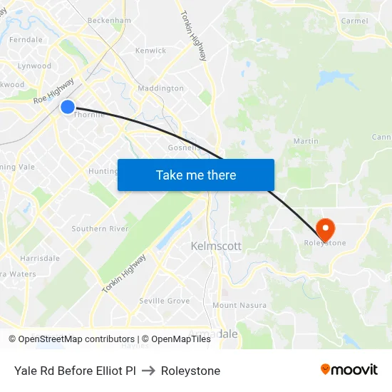 Yale Rd Before Elliot Pl to Roleystone map