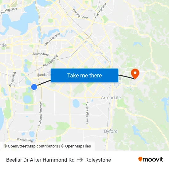 Beeliar Dr After Hammond Rd to Roleystone map