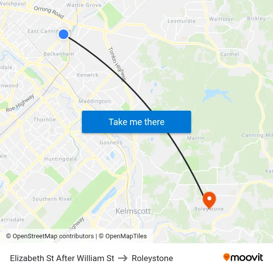 Elizabeth St After William St to Roleystone map