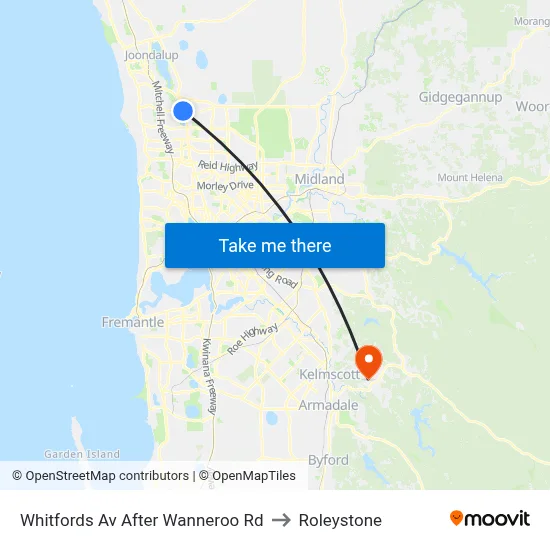 Whitfords Av After Wanneroo Rd to Roleystone map