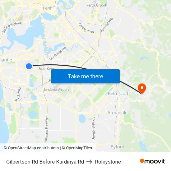 Gilbertson Rd Before Kardinya Rd to Roleystone map