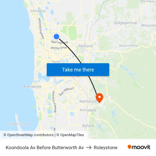 Koondoola Av Before Butterworth Av to Roleystone map