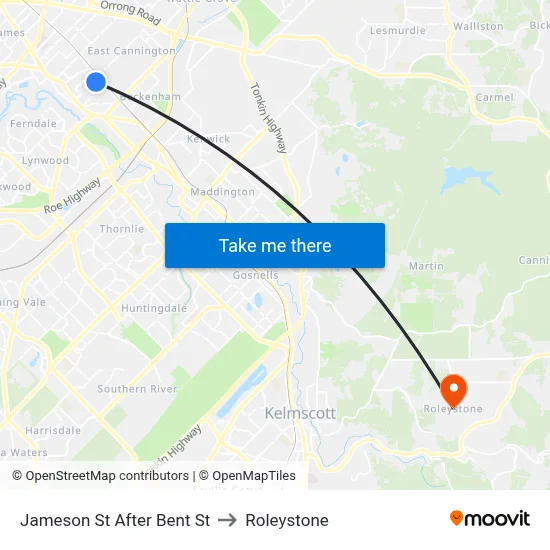 Jameson St After Bent St to Roleystone map
