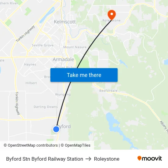 Byford Stn Byford Railway Station to Roleystone map