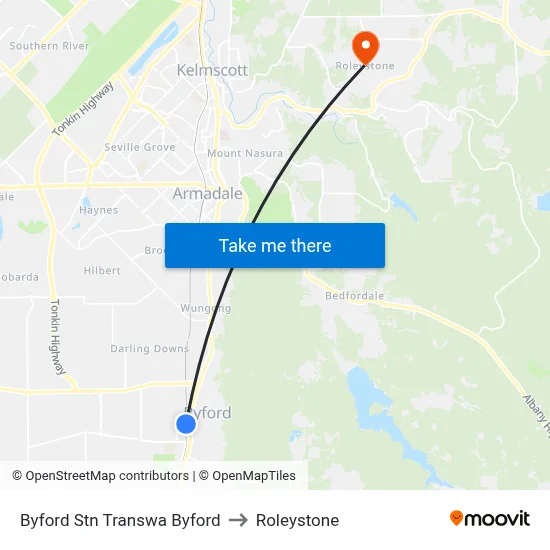Byford Stn Transwa Byford to Roleystone map