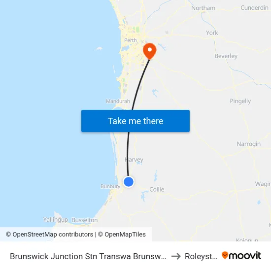Brunswick Junction Stn Transwa Brunswick Junction to Roleystone map