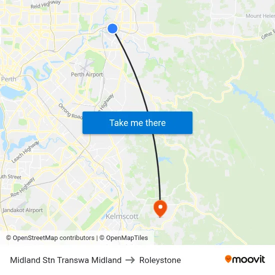 Midland Stn Transwa Midland to Roleystone map