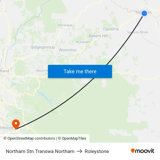 Northam Stn Transwa Northam to Roleystone map