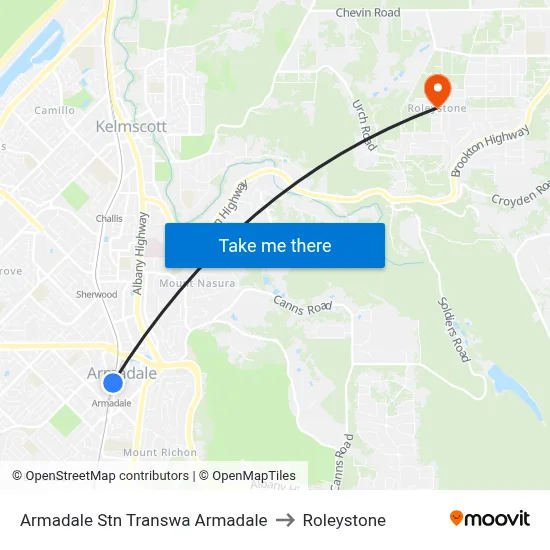 Armadale Stn Transwa Armadale to Roleystone map
