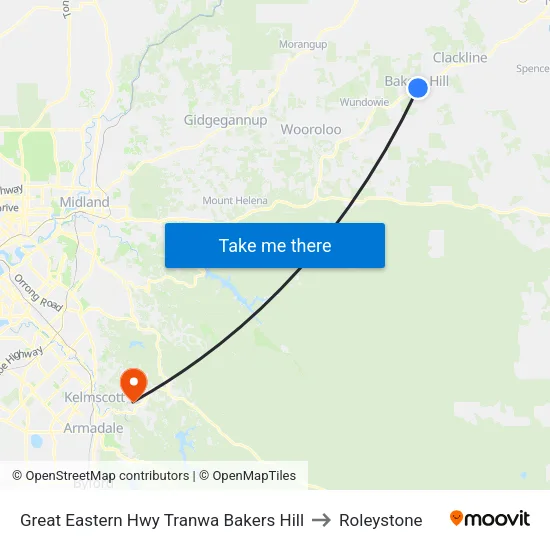 Great Eastern Hwy Tranwa Bakers Hill to Roleystone map