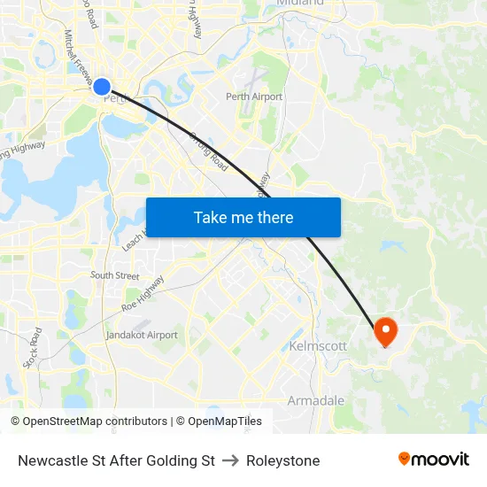 Newcastle St After Golding St to Roleystone map