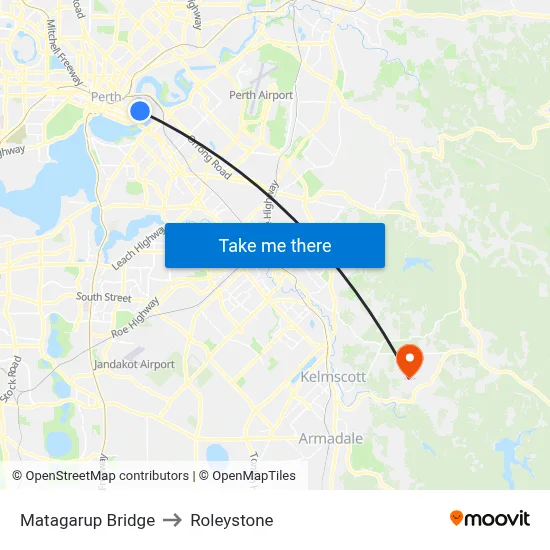 Matagarup Bridge to Roleystone map