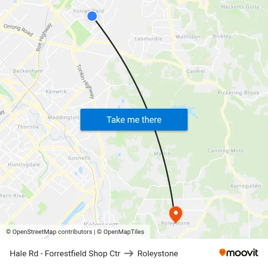 Hale Rd - Forrestfield Shop Ctr to Roleystone map