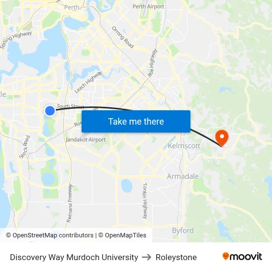 Discovery Way Murdoch University to Roleystone map