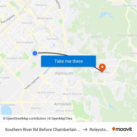 Southern River Rd Before Chamberlain St to Roleystone map