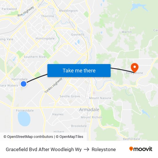 Gracefield Bvd After Woodleigh Wy to Roleystone map