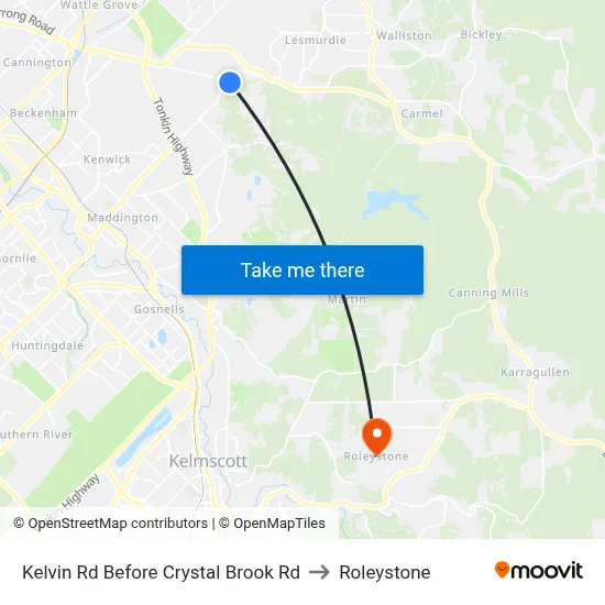 Kelvin Rd Before Crystal Brook Rd to Roleystone map