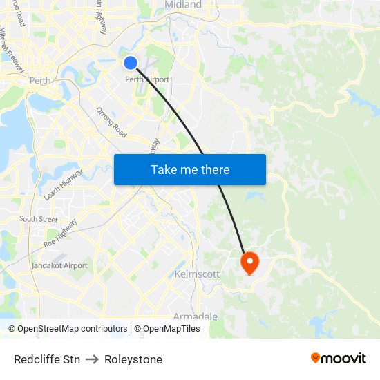 Redcliffe Stn to Roleystone map