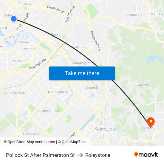 Pollock St After Palmerston St to Roleystone map