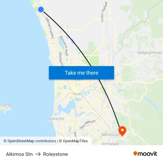 Alkimos Stn to Roleystone map