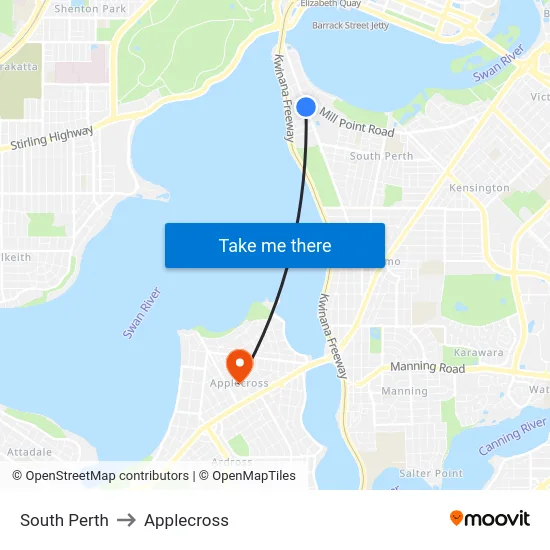 South Perth to Applecross map