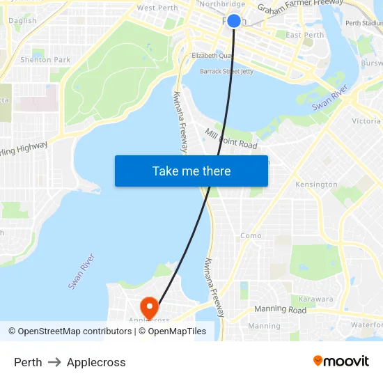 Perth to Applecross map
