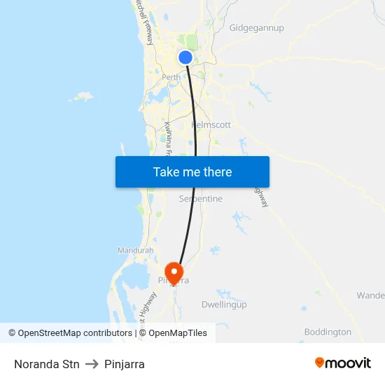 Noranda Stn to Pinjarra map