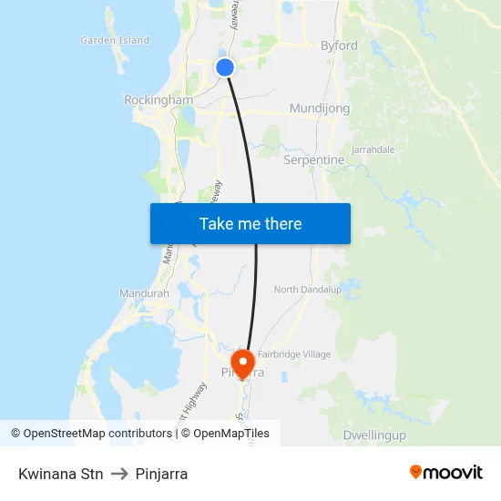 Kwinana Stn to Pinjarra map