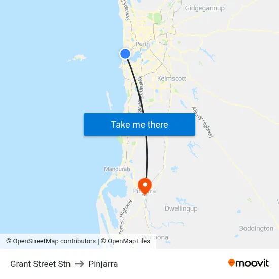 Grant Street Stn to Pinjarra map