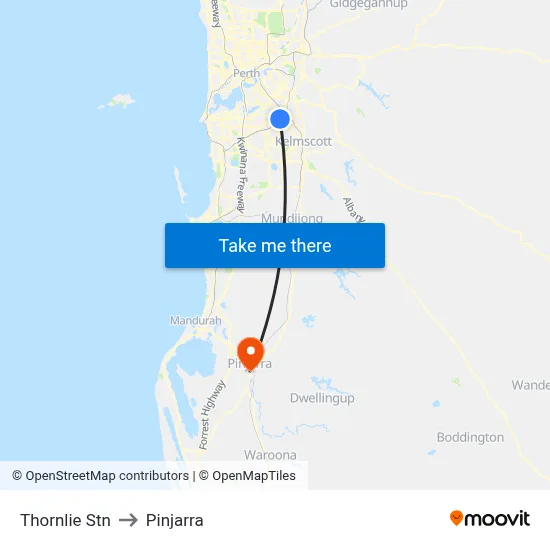 Thornlie Stn to Pinjarra map