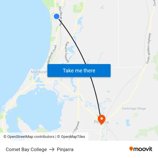 Comet Bay College to Pinjarra map