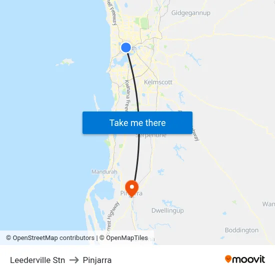 Leederville Stn to Pinjarra map
