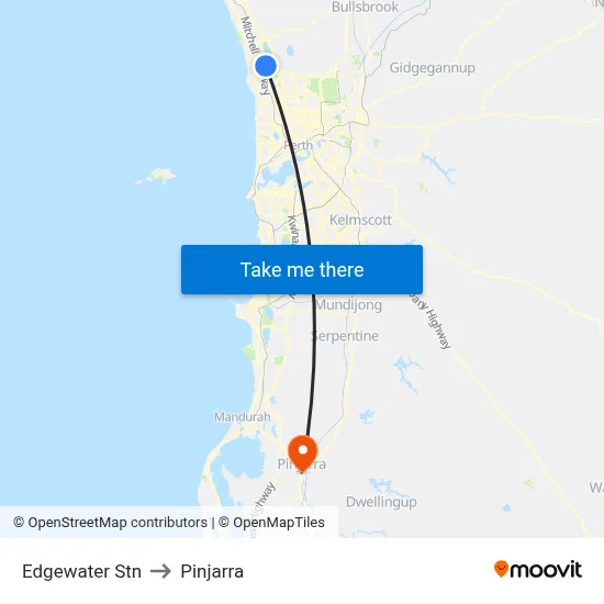 Edgewater Stn to Pinjarra map