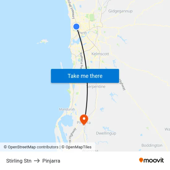 Stirling Stn to Pinjarra map