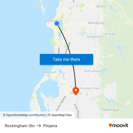 Rockingham Stn to Pinjarra map
