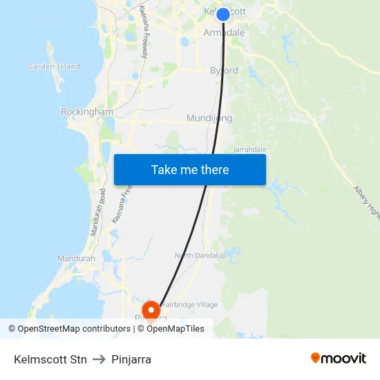 Kelmscott Stn to Pinjarra map