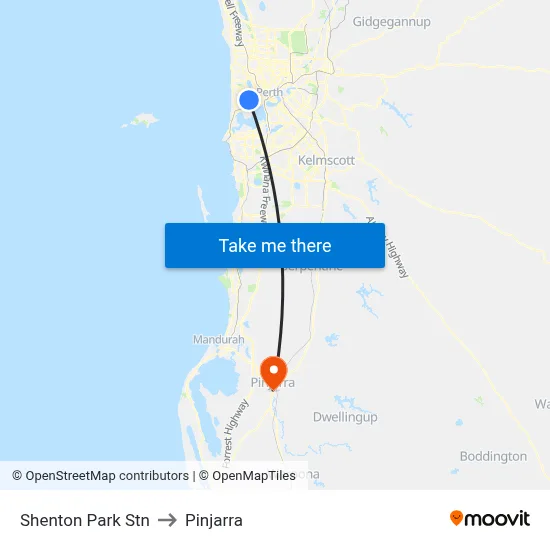 Shenton Park Stn to Pinjarra map